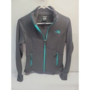 The North Face‎ Jacket Grey With Teal Accents Women's Small Zip Up Zip POCKETS